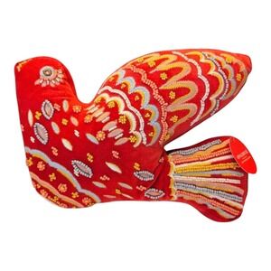 Opalhouse Jungalow Bird Throw Pillow Beaded Embroidered Red NWT Target Boho Funk